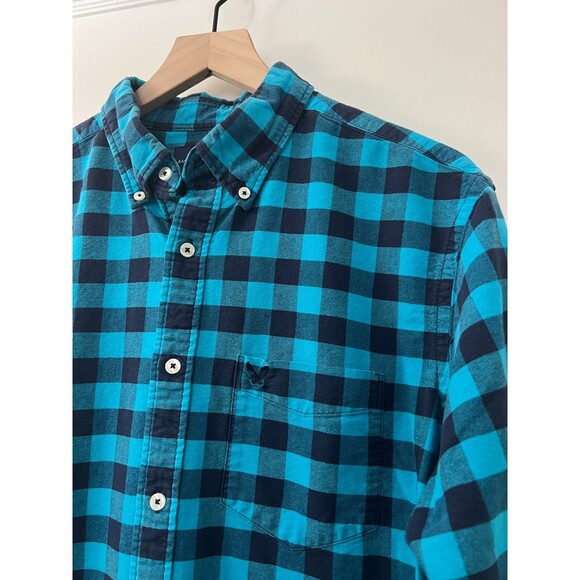 American Eagle Outfitters Men's Blue Checkered Button Down Shirt Size L *READ* - Picture 2 of 12